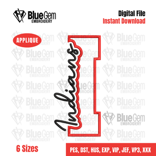I - Indians Cutout Embroidery Design - 6 Sizes Included (Left Chest and Center Chest)