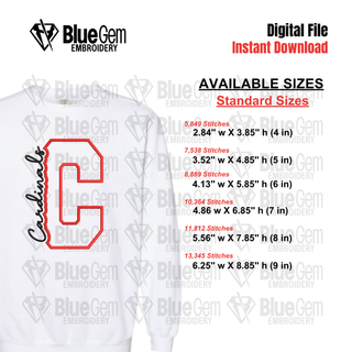 C - Cardinals Cutout Embroidery Design - 6 Sizes Included (Left Chest and Center Chest)