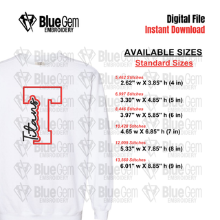 T - Titans Cutout Embroidery Design - 6 Sizes Included (Left Chest and Center Chest)