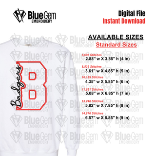 B - Badgers Cutout Embroidery Design - 6 Sizes Included (Left Chest and Center Chest)