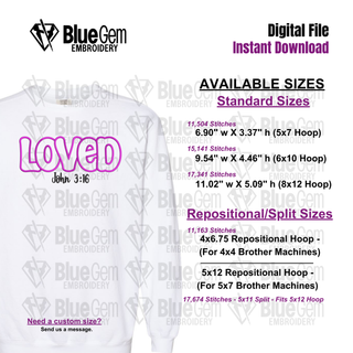 Loved John 3:16 Applique Embroidery Design - Groovy