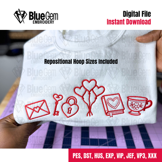 Bookish Valentine Embroidery Design Icons