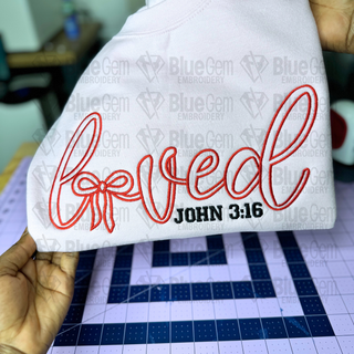 Loved John 3:16 Embroidery Design -  Outline