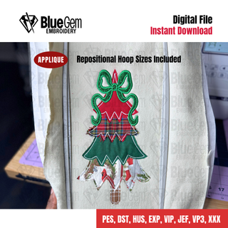 Christmas Tree Applique Embroidery Design - Bean Stitch