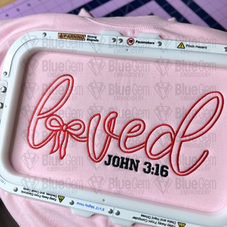 Loved John 3:16 Embroidery Design -  Outline
