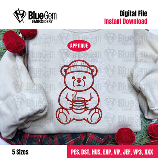 Cafe de Olla Teddy Bear Applique Embroidery Design