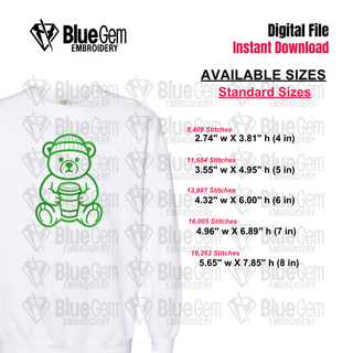 Hot Coffee Teddy Bear Applique Embroidery Design