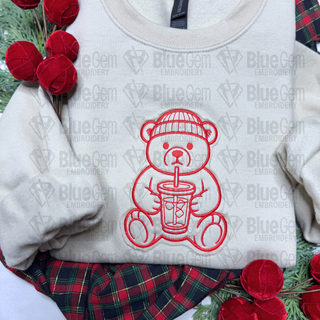 Iced Coffee Teddy Bear Applique Embroidery Design