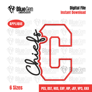 C - Chiefs Cutout Embroidery Design - 6 Sizes Included (Left Chest and Center Chest)
