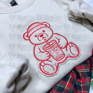 Iced Coffee Teddy Bear Applique Embroidery Design