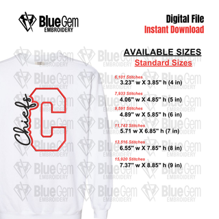 C - Chiefs Cutout Embroidery Design - 6 Sizes Included (Left Chest and Center Chest)