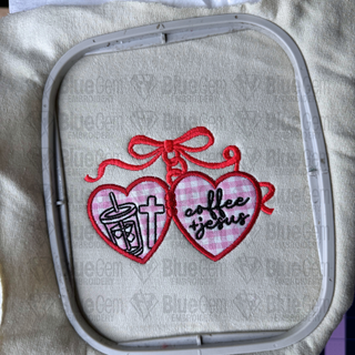 Coffee and Jesus Heart Locket Applique Embroidery Design