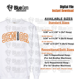 Senior 2029 Applique Embroidery Design - Class of 2029 Embroidery Design