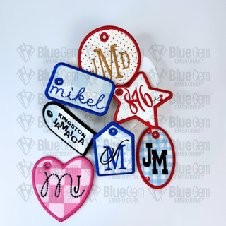 Set of 7 In-The-Hoop Bag Tags Embroidery Design – Applique Luggage Charm (Instant Download)