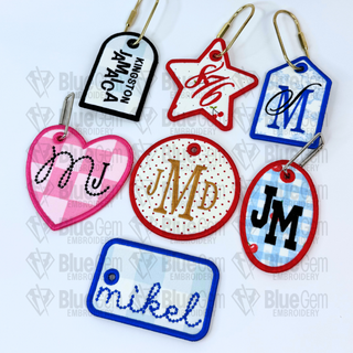 Set of 7 In-The-Hoop Bag Tags Embroidery Design – Applique Luggage Charm (Instant Download)