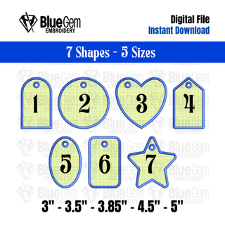Set of 7 In-The-Hoop Bag Tags Embroidery Design – Applique Luggage Charm (Instant Download)