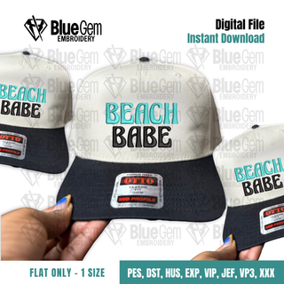 Beach Babe Hat Embroidery Design - 1 Size - Flat - Instant Download
