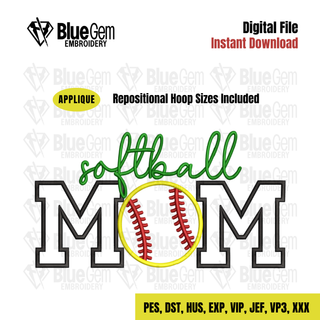 Softball Mom Applique Embroidery Design
