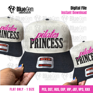 Pilates Princess Hat Embroidery Design - 1 Size - Flat - Instant Download