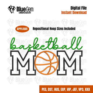 Basketball Mom Applique Embroidery Design