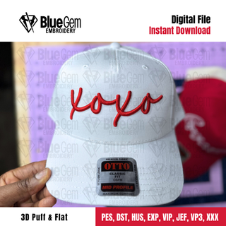 XOXO Hat Embroidery Design - 3D Puff and Flat