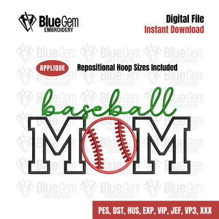 Baseball Mom Applique Embroidery Design