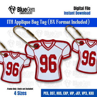 In-The-Hoop Football Jersey Bag Tag Embroidery Design, 4 Sizes, BX Format Included (Instant Download)