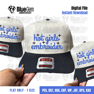 Hot Girls Embroider Hat Embroidery Design - 1 Size - Flat - Instant Download