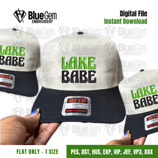 Lake Babe Hat Embroidery Design - 1 Size - Flat - Instant Download
