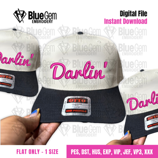 Darlin' Hat Embroidery Design - 1 Size - Flat - Instant Download