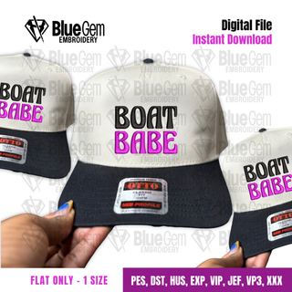 Boat Babe Hat Embroidery Design - 1 Size - Flat - Instant Download