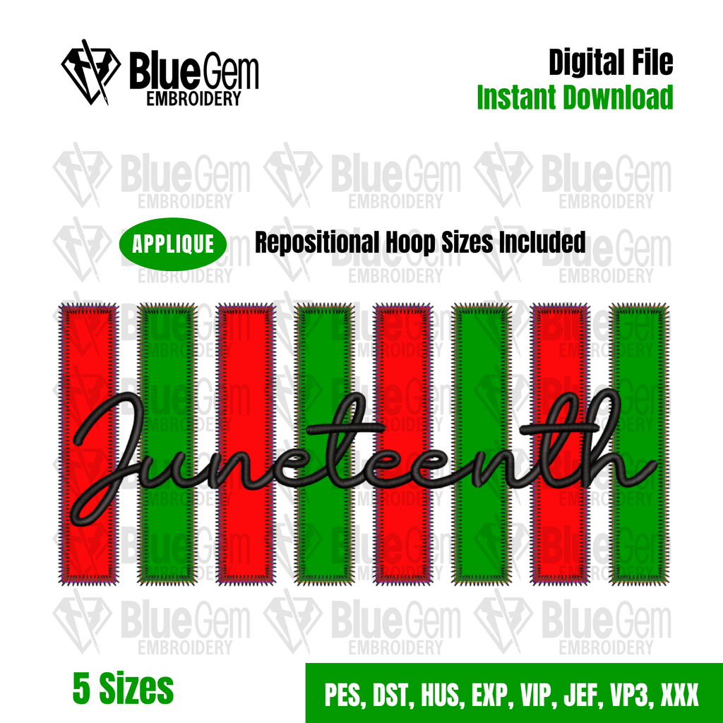 Repositional Embroidery Juneteenth Applique Embroidery Design: 5 Sizes, Repositional hoop Size ...