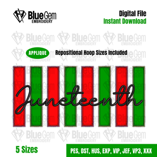 Juneteenth Applique Embroidery Design: 5 Sizes, Repositional hoop Sizes Included