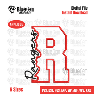 R - Rangers Cutout Embroidery Design - 6 Sizes Included (Left Chest and Center Chest)
