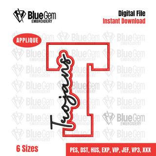 T - Trojans Cutout Embroidery Design - 6 Sizes Included (Left Chest and Center Chest)