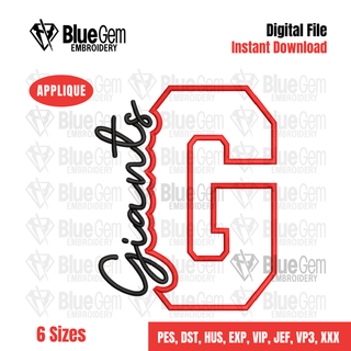G - Giants Cutout Embroidery Design - 6 Sizes Included (Left Chest and Center Chest)