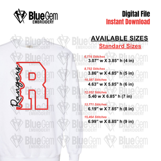 R - Rangers Cutout Embroidery Design - 6 Sizes Included (Left Chest and Center Chest)