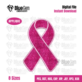 Breast Cancer Ribbon Applique Embroidery Design, Breast Cancer Awareness Applique design, 8 Sizes (Digital Download)