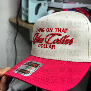 Living on that Blue Collar Dollar Hat Embroidery Design - Puff & Flat