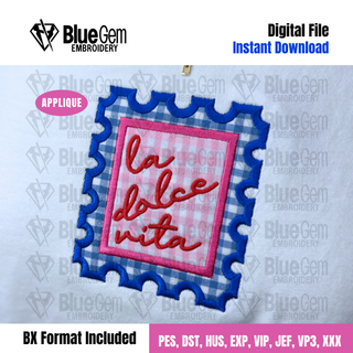 Postage Stamp Applique Design - La Dolce Vita Double Applique Postage Stamp - 6 Sizes - BX Format Included (Instant Download)