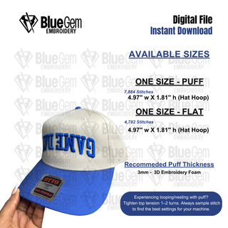 Game Day Hat Embroidery Design - Puff & Flat
