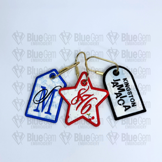 Set of 7 In-The-Hoop Bag Tags Embroidery Design – Applique Luggage Charm (Instant Download)