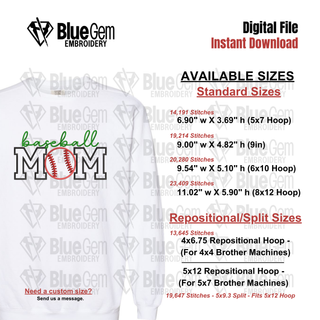 Baseball Mom Applique Embroidery Design