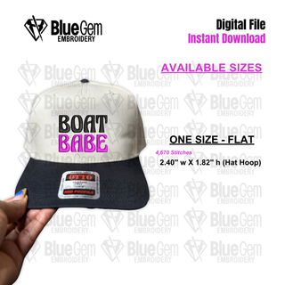 Boat Babe Hat Embroidery Design - 1 Size - Flat - Instant Download