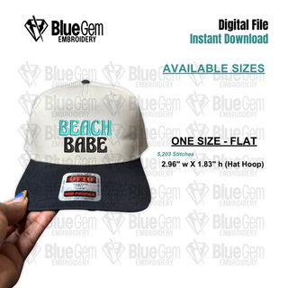 Beach Babe Hat Embroidery Design - 1 Size - Flat - Instant Download