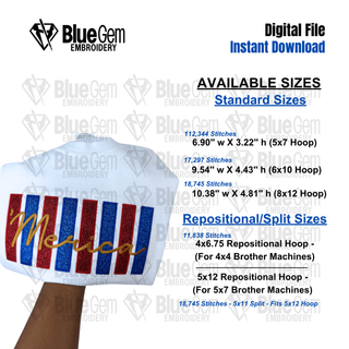Merica Applique Embroidery Design: Independence Day Design, 5 Sizes, Repositional hoop Sizes Included