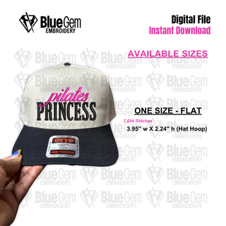 Pilates Princess Hat Embroidery Design - 1 Size - Flat - Instant Download