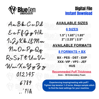 Blakely Script 3D Puff Embroidery Font – Machine Embroidery Font, 6 Sizes, BX Format Included