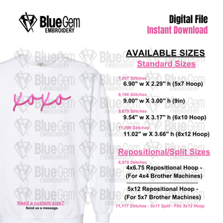 XOXO 3D Puff Embroidery Design