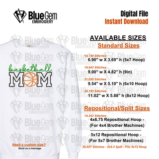 Basketball Mom Applique Embroidery Design